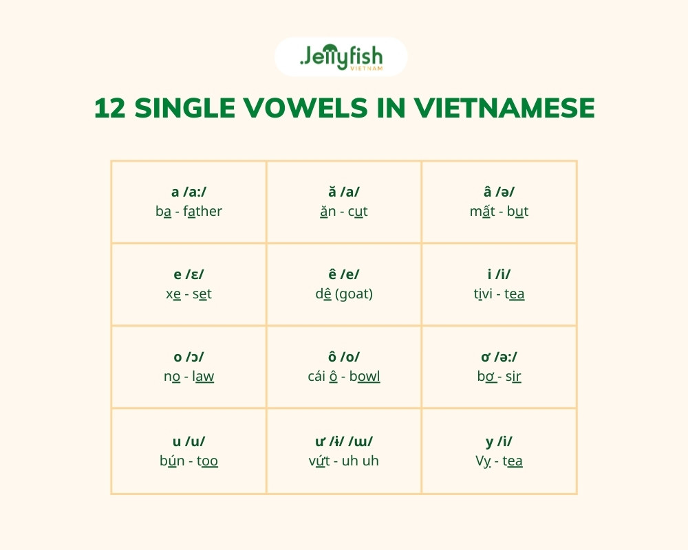 Vietnamese Vowels Chart